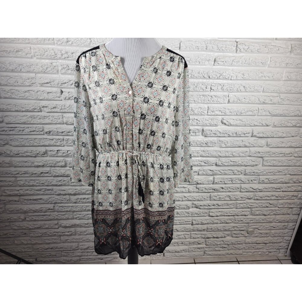Signature Studio Women's Size XL Tunic Dress Black Geometric Long Sleeve GEO73E